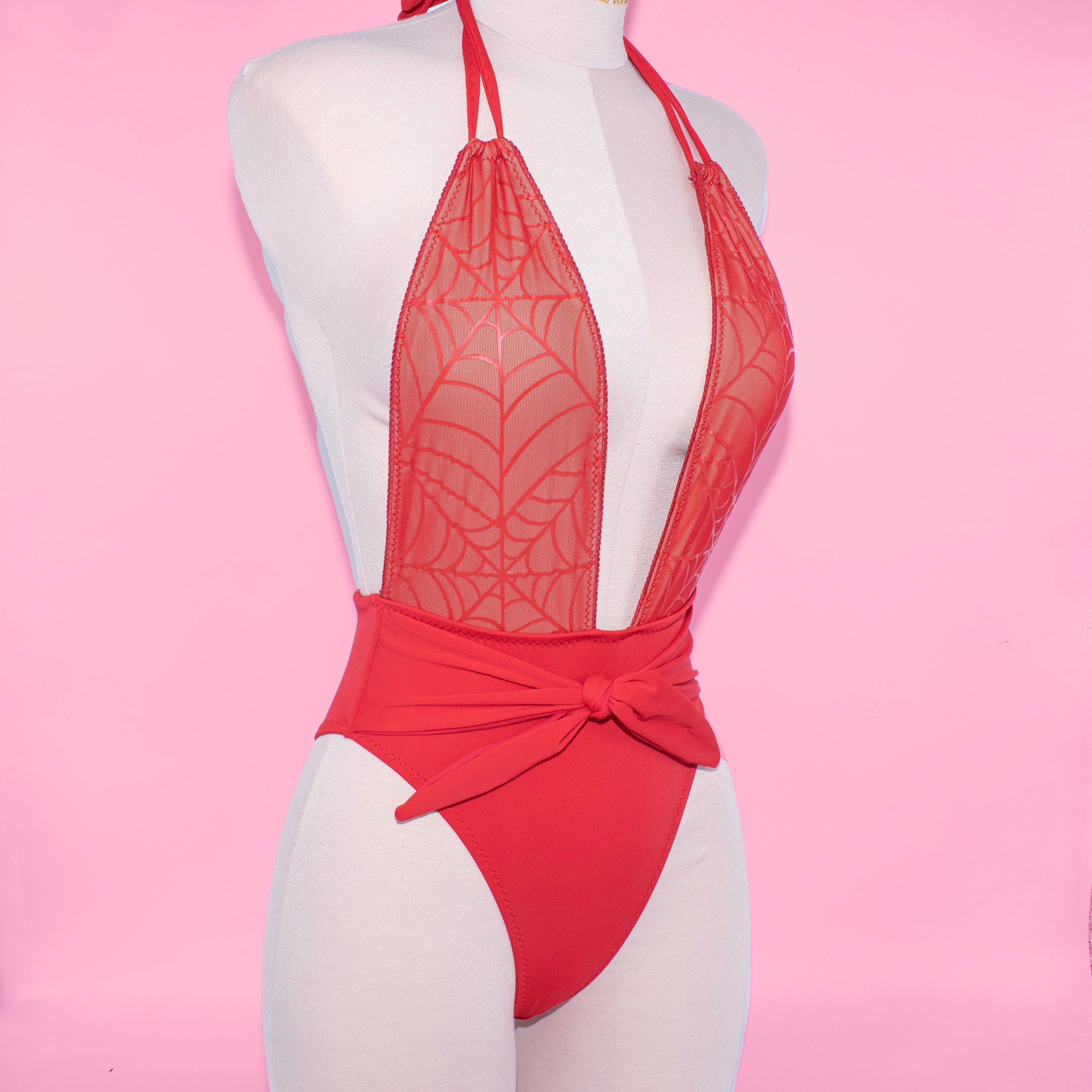 Red high best sale leg swimming costume